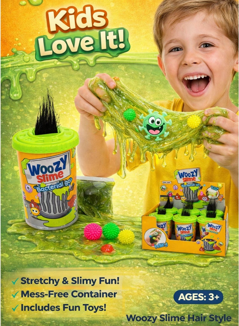 Greateam Woozy Slime Hair Style for Kids  Set of 6 Pcs Display Box Woozy Slime “Bacterial go” Hairy Crystal Putty Ooze Slime Toy Super Sticky & Super Stretchy Green Slime with Hair Effect Spiky Sensory Balls + Cute Germ Character Toy Funny Gross Slime Party Fidget Sensory Play Toy for Boys & Girls Ages 3+ (Kids Slime Putty Toy Set) Kids Educational Learning Toy Best Gift for Ramadan - Image 1